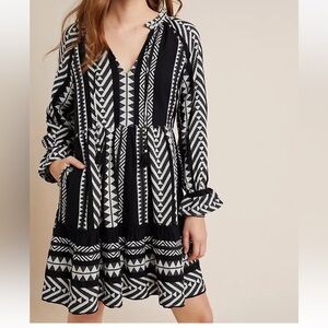 Maeve Monochrome Geometric Long Sleeve Dress